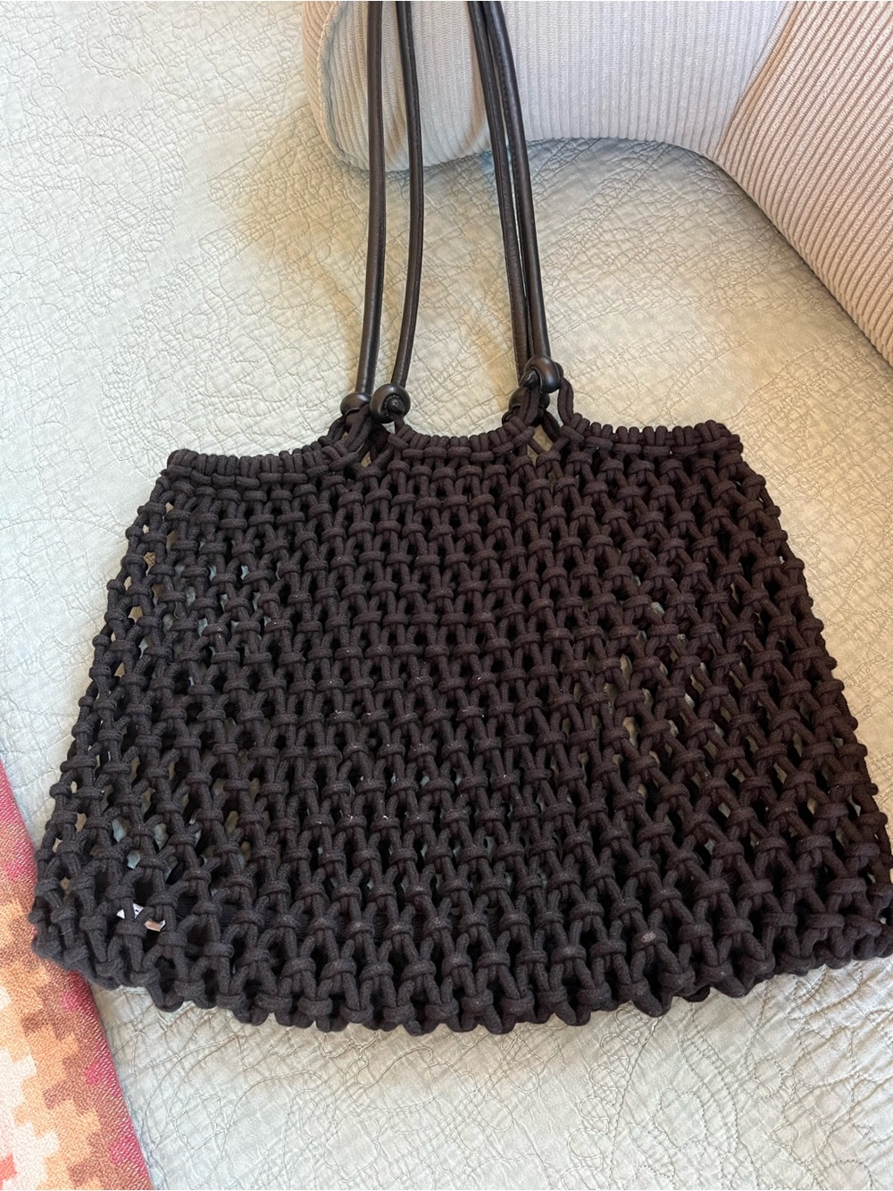 Clare V. Sandy Handwoven Tote Bag with Leather Handles - black Great!